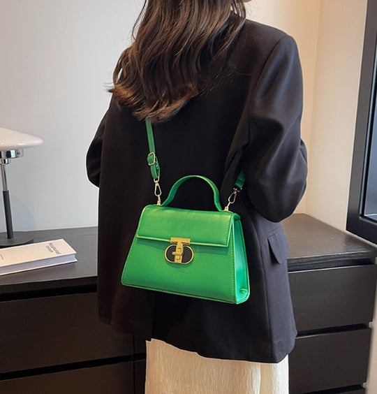Fashion Twist Lock Shoulder Messenger Bag Solid Color