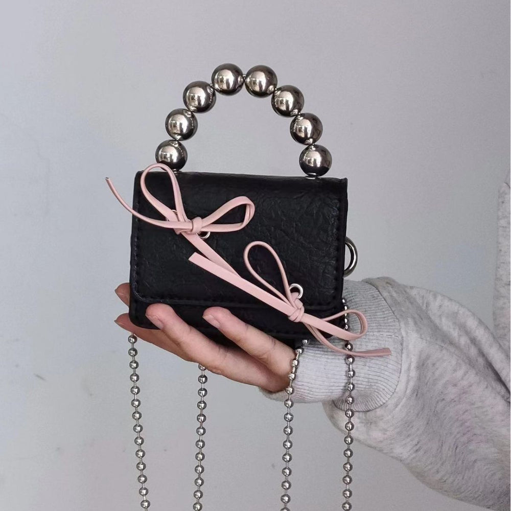 Textured Cute Bow Mini Chain Handbag