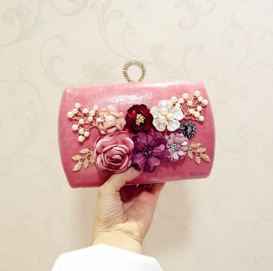 High quality luxury handmade flowers evening bags brand dinner clutch purse with chain flower banquet bags