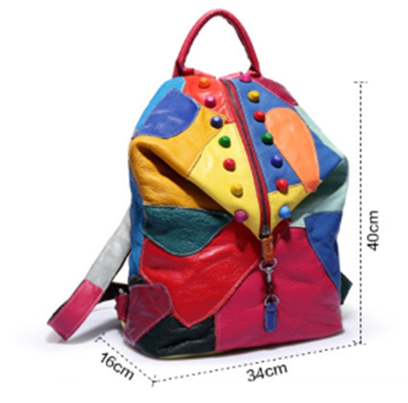 Backpack Cowhide Stitching Fashion Leather Handbags
