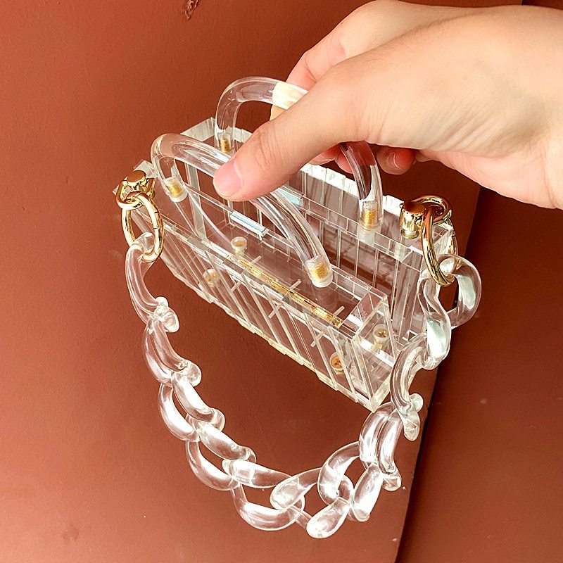 Transparent acrylic chain mini portable small square bag
