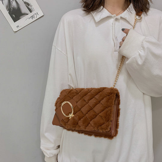 Soft Plush Ladies Square Messenger Bag Winter Female Bag Lady Designer Handbag Chain Shoulder Messenger Bag