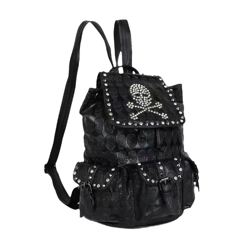 Fashion Skull Rivets With Diamonds Leather Backpack