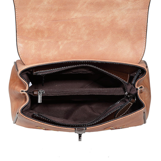 New Leather Handbags Women's Retro Fashion Leather Casual One-shoulder Portable Messenger First Layer Leather Ladies Bag