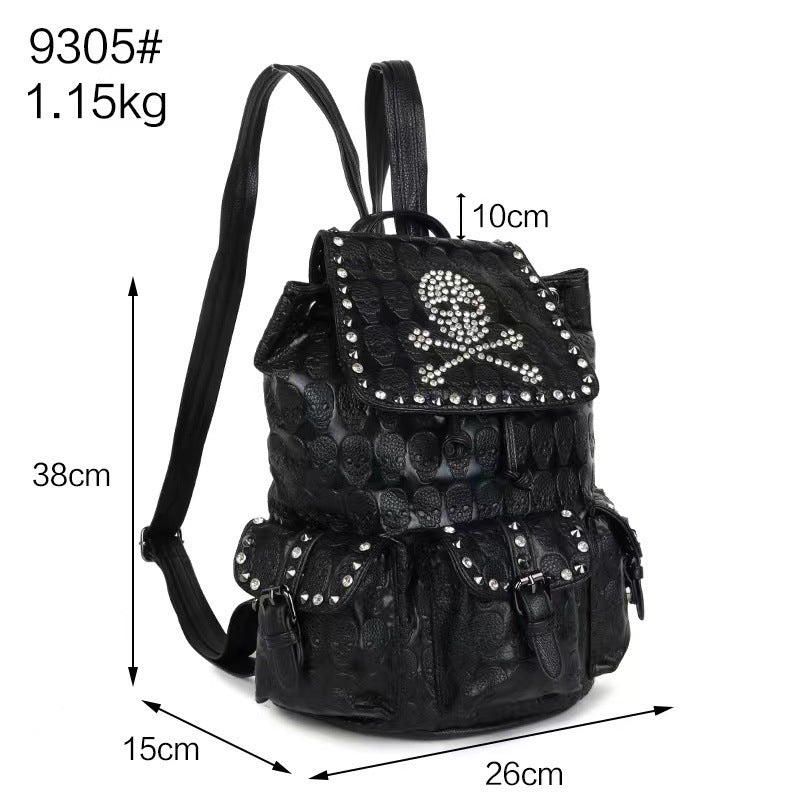 Fashion Skull Rivets With Diamonds Leather Backpack